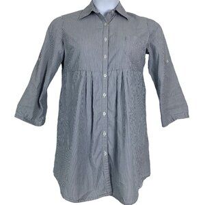 Vintage Y2K Shirt Sugar Tart Pinstripe Button Up 3/4 Roll Tab Sleeves Size Large